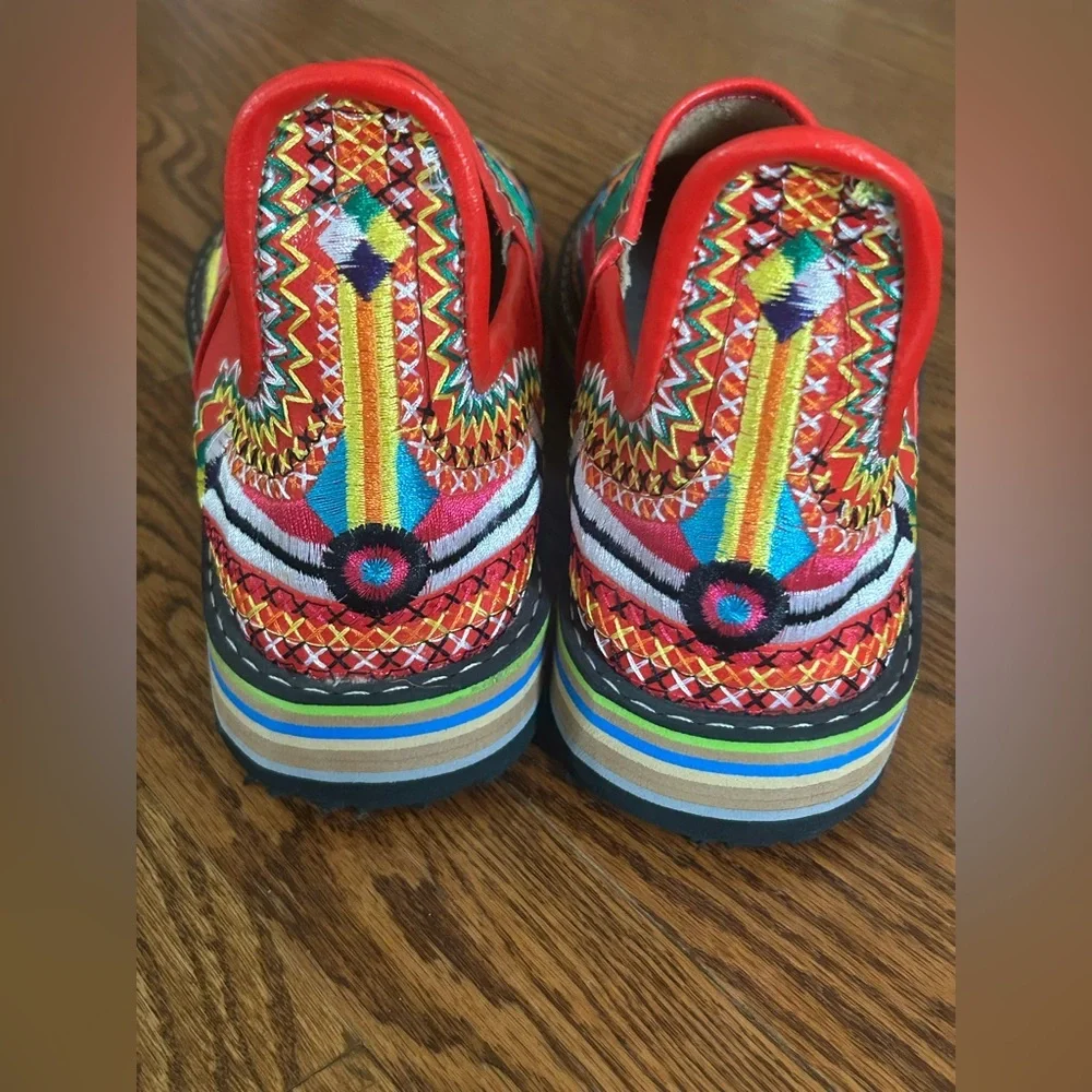 Moroccan Style Red Embroidered Babouche Mules Maximalist Folk Boho 8